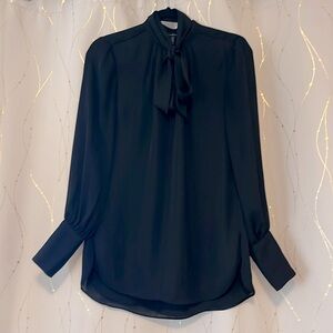 White House Black Market size 4 Black Long sleeved Neck Tie / Bow Blouse